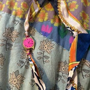 Floral Scarf with Pink Watch Accent